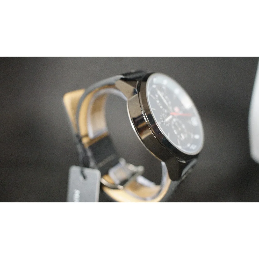 Mini Focus MF0017G Chronograph Quartz Watch 46mm Sport Black Leather Mens